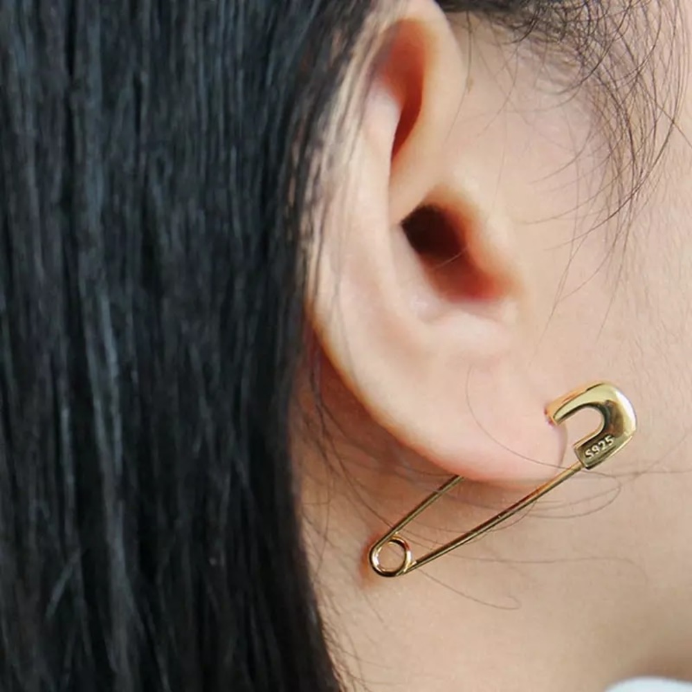 18kt Gold Plated Sterling Silver Safety Pin Earrings - Picture 3 of 4